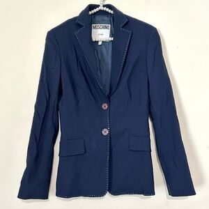 Moschino Jeans Vintage 80s 90s Retro Navy Rhinestone Trim Blazer SIZE 4